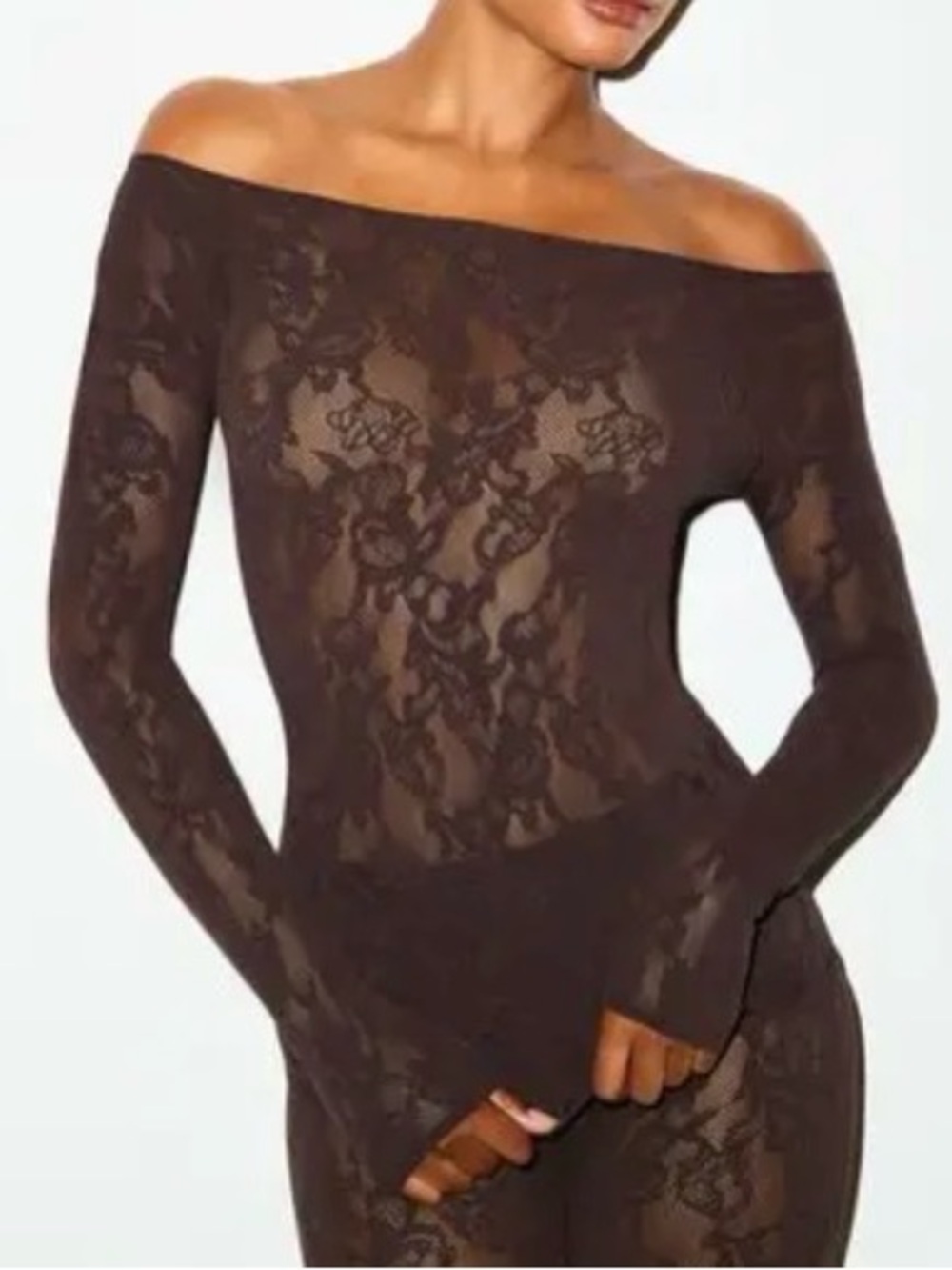 🤎 SKIMS Knit Lace Boatneck Top | Phoenix | S |